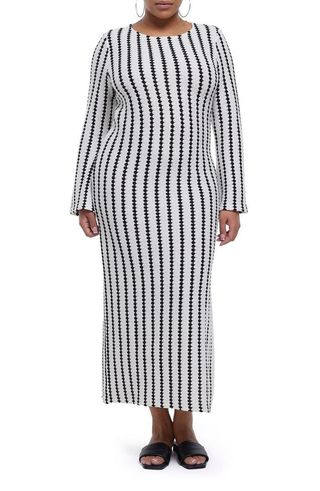 River Island + Stripe Long Sleeve Knit Midi Dress