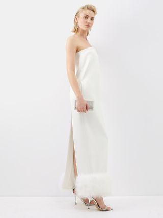 16arlington + Blaise Feather-Trimmed Satin Strapless Gown