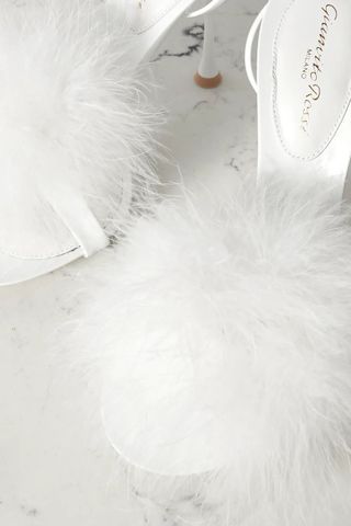 Gianvito Rossi + Spice Plume 95 Feather-Embellished Patent-Leather Sandals