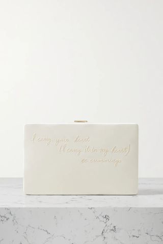 Anya Hindmarch + I Carry Your Heart Embroidered Recycled-Satin Clutch