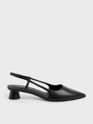 Charles & Keith UK + Black Cylindrical Heel Slingback Pumps