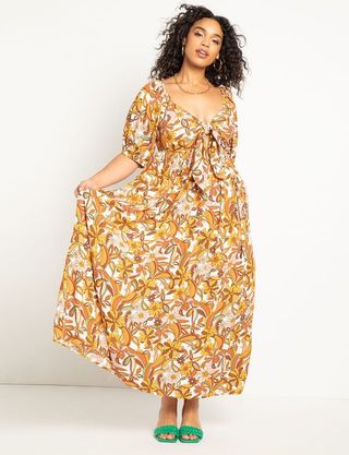 Eloquii + Tie Front Full Skirted Maxi Dress