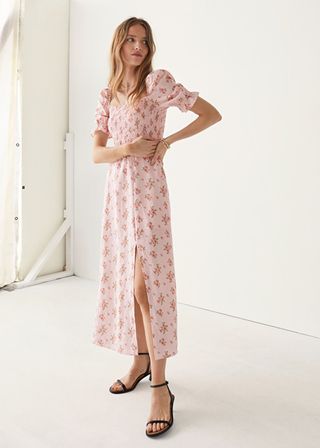 & Other Stories + Printed Puff Sleeve Linen Midi Dress