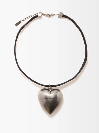 Saint Laurent + Large Heart Pendant Velvet Necklace