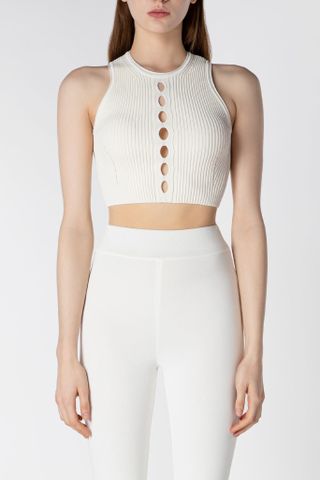 RVN + Crepe Knit Rib Racer Cutout Cropped Top