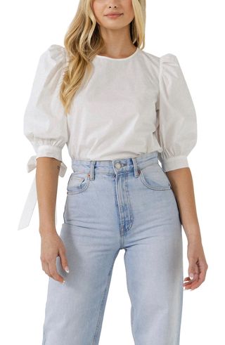 English Factory + Bow Banded Puff Sleeve Blouse