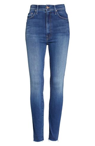 Mother + Rail High Waist Frayed Ankle Organic Cotton Blend Skinny Jeans
