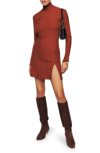 Reformation + Libra Mock Neck Long Sleeve Knit Minidress