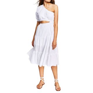 And Now This + Cotton Cutout One-Shoulder Dress
