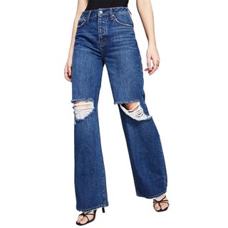 INC International Concepts + High Rise Distressed Wide-Leg Jeans