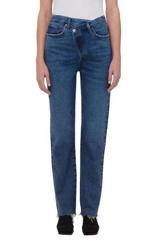 Agolde + Crisscross High Waist Raw Hem Straight Leg Organic Cotton Jeans