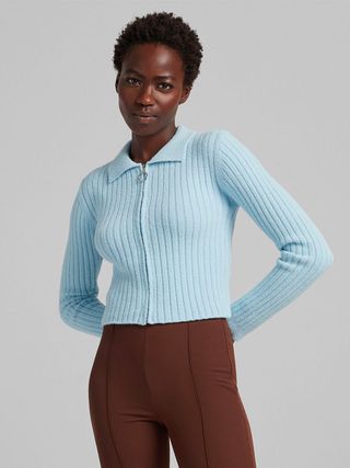 Bershka + Polo Collar Zip Up Sweater