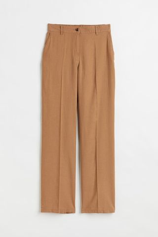 H&M + Straight-Leg Linen-Blend Pants