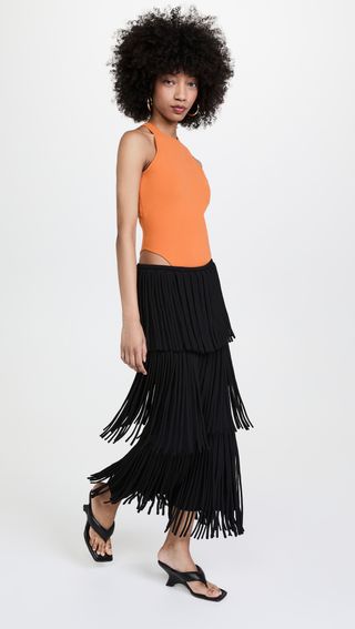 Proenza Schouler + Textured Knit Fringe Skirt