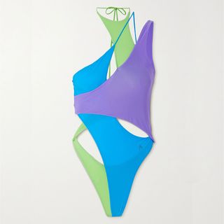 The Attico + Asymmetric Crystal-Embellished Paneled Swimsuit