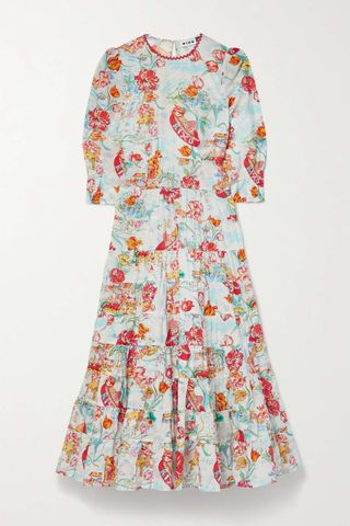 Rixo + Kristen Tiered Ric Rac-Trimmed Printed Cotton-Voile Maxi Dress
