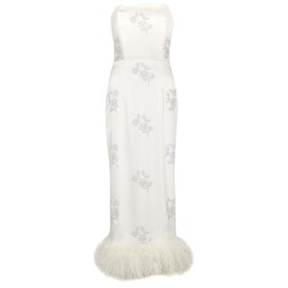 16 Arlington + Minelli White Embellished Feather-Trimmed Dress