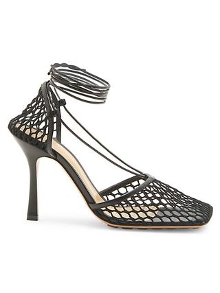 Bottega Veneta + Stretch Square-Toe Ankle-Strap Mesh Pumps