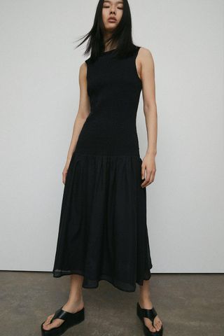 Warehouse + Sleeveless Shirred Midi Dress