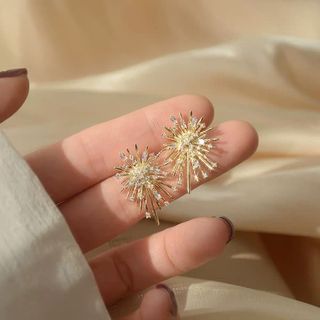 AMJewelryStudioCo + Diamond Firework Earrings Starburst Earrings Gold Crystal