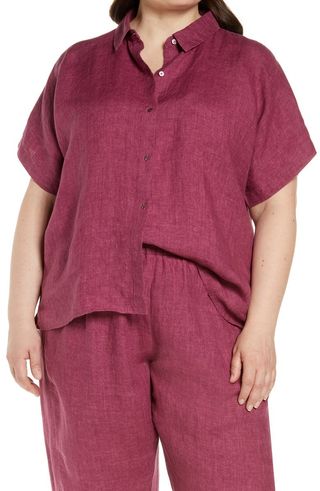 Eileen Fisher + Classic Collar Boxy Organic Linen Shirt