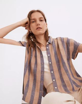 Madewell + Linen-Blend Hilltop Shirt in Bayley Stripe