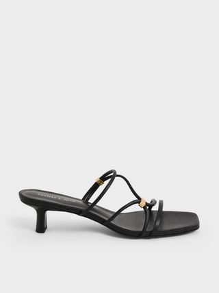 Charles & Keith + Black Metallic-Accent Strappy Mules