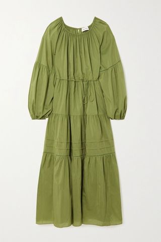 Matteau + Belted Tiered Organic Cotton and Mulberry Silk-Blend Maxi Dress
