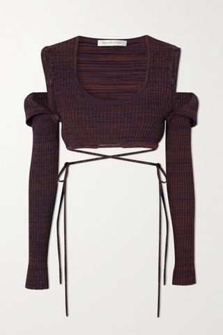 Christopher Esber + Convertible Cropped Space-Dyed Ribbed-Knit Top