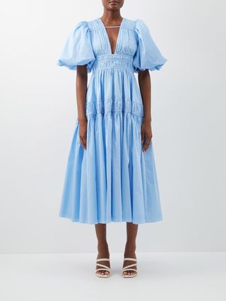 Aje + Falling Water Gathered Cotton-Poplin Dress