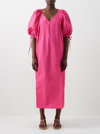 Rhode + Carly V-Neck Cotton-Poplin Midi Dress