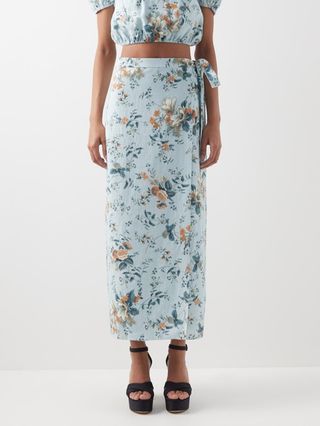 Erdem + Vacation Hermia Floral-Print Linen Wrap Skirt