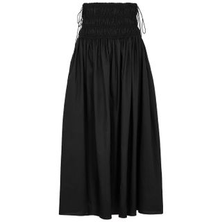 Matteau + Black Smocked Cotton Maxi Skirt
