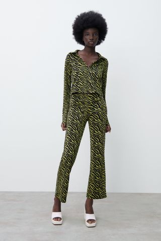 Zara + Printed Jacquard Trousers