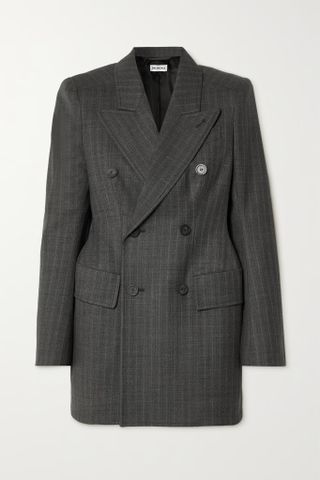 Balenciaga + Hourglass Double-Breasted Prince of Wales Checked Wool Blazer
