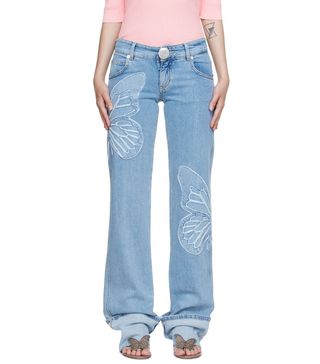 Blumarine + Blue Straight Embroidered Jeans