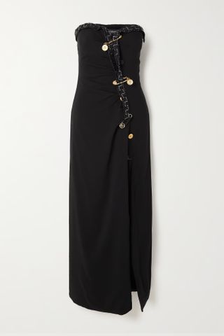 Versace + Strapless Embellished Crepe Maxi Dress
