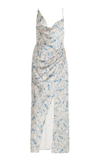 Significant Other + Hailey Asymmetric Draped Floral Satin Maxi Slip Dress