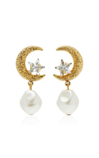 Jennifer Behr + Lune 18k Yellow Gold Crystal, Pearl Earrings