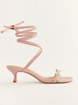 Reformation + Carina Lace Up Mid Heel Sandals