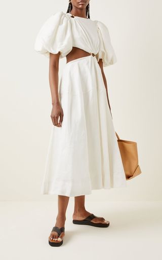 Aje + Vanades Cutout Linen-Blend Midi Dress