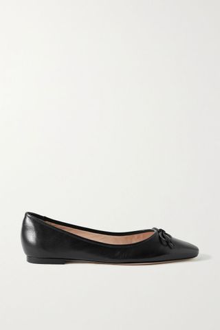 Porte 
Paire + Bow-Embellished Leather Ballet Flats