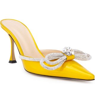 Mach & Mach + Crystal Double Bow Pointed Toe Mule