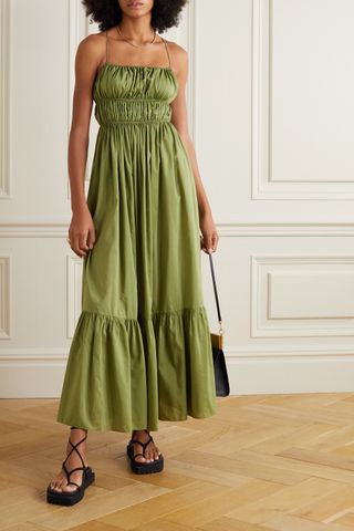 Matteau + Shirred Organic Cotton and Mulberry Silk-Blend Maxi Dress