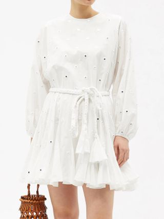 Rhode + Ella Shisha-Embroidered Cotton-Voile Mini Dress