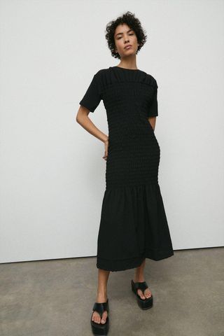 Warehouse + Textured Shirred Bodice Midi Dress