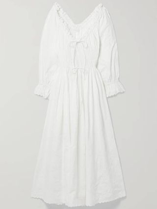Dôen + Isolde Shirred Broderie Anglaise Organic Cotton-Poplin Midi Dress
