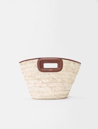 Maje + Woven Palm and Leather Mini Basket Bag