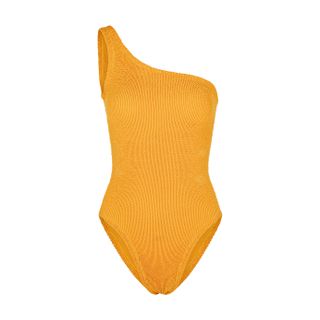 Hunza G + Nancy Orange One-Shoulder Seersucker Swimsuit