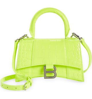 Balenciaga + Hourglass Croc Embossed Leather Top Handle Bag
